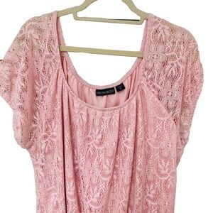 Kristin Nicole Womens Lace Top Blouse Pink Lined Ruffles‎ Feminine Office 3X 2X
